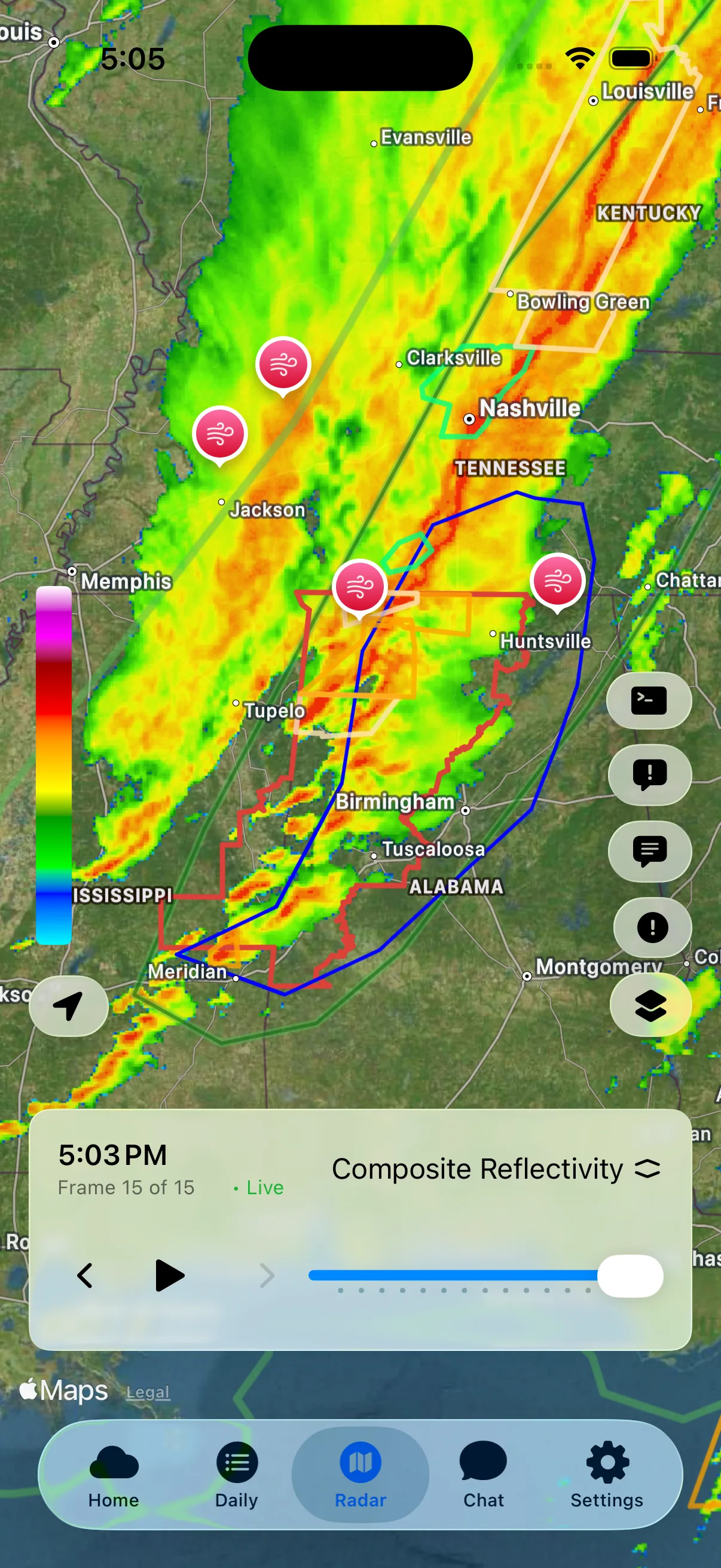 MRMS composite reflectivity radar mosaic showing precipitation coverage across many radar sites